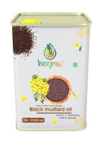 BeejRas Wood Pressed Black Mustard Oil - 1 Litre | Tin Can | Kolhu/Kacchi Ghani/Chekku | Natural | Chemical-Free | Cold Pressed Mustard Oil for Cooking