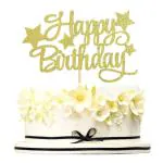 Zyozique Gold Happy Birthday Star Cake Topper Pentacle Birthday Party Cake Decoration Birthday Decoration Supplies (Gold)