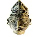 Arteastic Dhokra Brass Mask shaped Pen stand (10 cm x 5 cm x 5 cm, Gold)