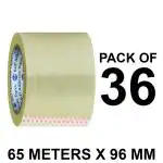 VCR Self Adhesive Transparent Packing Cello Tape - 65 Meters in Length - 96mm / 4 Inch Width - 36 Rolls Per Pack - BOPP Industrial Packaging Tape for E-Commerce Box Packing, Office and Home use