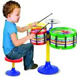 AP KIDS TOYS Drum Set for Kids | Kids Drums | Drum Set for Kids | Musical Instruments for Kids | Jazz Drum Set Senior Musical Band Instruments with 3 Drums, 1 Dish, 1 Stool & Sticks for Kids