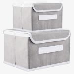 Kuber Industries Drawer Storage Box | Foldable Dhakkan Storage Box | Non-Woven Clothes Organizer | Storage Box with Handle | M | L | Pack of 2 | Gray