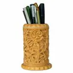 Trendy Crafts Wooden Hand Carved Pen Holder Display Stand (Carved Floral Leaf)