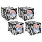 PrettyKrafts Wave Black Foldable Shirt Stacker Closet Organizer with Lid (Set of 4)