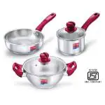 Prestige Platina Popular Stainless Steel 3 Pc BYK Cookware Set (Fry Pan 22 cm (1.9 L), Sauce Pan 16 cm (1.5L) & Kadai 22 cm Dia (2.25 L)
