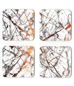 Whats Your Kick Marble Texure Orange And White Texure Design Printed Set of 4 Coaster With Metal Stand