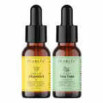 Pearlix Vitamin E Oil & Tea Tree Essential Oil 100% Pure & Natural | 10ml Each Pack Of 2 | For Face & Hair | Acne,Blemishes & Anti-Aging | Dandruff, Scalp Itching & Scalp Infection