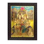 Hawai Gold Plated Om Shiva Shiv Parivar Photo frame for Worship Use 36x26cm SFDI82BLKFRM