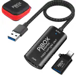 Pibox India Video Capture Card - Braided Tough, 4K HDMI to USB 3.0 Game Capture Device Aluminium Windows Android Mac,HD 1080P Audio Video Card Live Streaming Gaming, Teaching Live Broadcasting