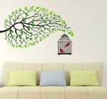 LANSTICK Multicolor Big Leaf Holding Bird in the Stand Self Adhesive Wall Sticker