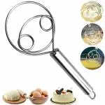 Kellsie Stainless Steel Dough Whisk Manual Bread Whisk Non-Slip Heat Resistant Danish Dough Whisk,Dough Mixer Hand Tool for Bread, Batter and Pastry