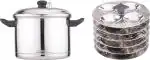 Coconut Stainless Steel Idly Cooker/ Idly Maker - 6-Plates, 24 Idlys , Silver Induction & Standard Idli Maker (6 Plates , 24 Idlis )