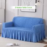 HOKIPO Elastic 2 Seater Turkish Bubble Sofa Slipcover with Frill, Sky Blue (AR-4603-B4)