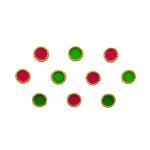 Comet Busters Pink and Light Green Round With Gold Beads Border Bindi For Women