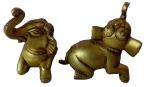Kalarambh Brass Appu / Baby Elephant Pair Idol Murti Statue for Home Vastu Pooja Puja Mandir Office Table Decor Collectible Handicraft Art, Yellow, 3 x 2.5 x 2.5 Inch (L x W x H)