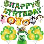 Zyozique Jungle Safari Happy Birthday Decoration Kids,Animal Birthday Party Decoration Banner with Latex Balloons, Cake Topper and Cup Cake Topper for (Pack of 28)