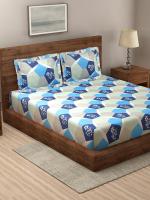 KLOTTHE Multi Geometric Pure Cotton Double Bed Sheet with 2 Frill Pillow Covers