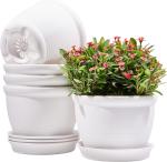 INKULTURE Plastic Round Flower Pots with Tray for Home Planters, Terrace, Garden Etc | Pack of 05 | for Home Indoor & Outdoor Gardening Plants (White)