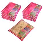 Kuber Industries Saree Cover | Clothes Storage Bag | Single Packing Saree with Zip Closure | Wardrobe Organizer | Cloth Stoarge Organizer | Carry Half Lace Transparent | Pack of 9 | Pink