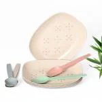 Eha Earth-Friendly Small Snack Serving Plates Set of 4 with Spoons | 6 inch | Plates Made with Bamboo Fibers & Rice Husk Fiber | Microwave Safe Plates | Dessert Plates | Multicolor