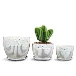 Garden Art Black and White Round Succulent Cactus Home and Office Decor Ceramic Flower Pots (16.7 x 14 x 11 cm) pack of 3