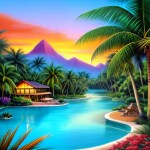 Love Creation A4 Size poster print for creative wall art- sunset-on-the-jungle-oasis-9695(Non Sticker)
