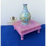 Panji Art Export Handpainted Multicolor Wood Handicraft Pooja Chowki, 15 X 15 X 6 Inch