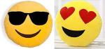 Babique Yellow ?Plush Cool Dude And Heart Eye Smiley Emoji Cushion (Pack of 2)