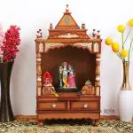 DZYN Furnitures Sacred Space Medium Floor Rested Pooja Mandir without Door (Teak Gold)