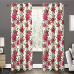 Amazures Cream and Red Color Rose Design 3D Digital Printed Polyester Eyelet Shilhouette Curtain - 4 x 9 feet
