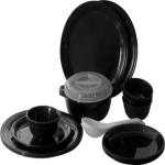 SAURA Plastic Dinnerware- Flora Microwave Safe Round Dinner Set - 15 Pieces - (Black)