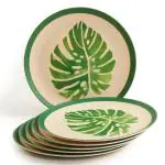 Red Butler Bamboo Fibre Dinner Plates - a Set of 6 Pieces | 11-inch Plates Featuring a Leaf Design | Made of Natural Bamboo and Corn Powder, Eco-Friendly,Unbreakable, Dishwasher Safe