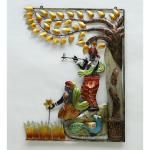 Malik Unique Handpainted Iron Radha Krishna Wall Art With Led , Yellow