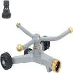 DIVINE TREE Metal 3 Arms 360 Degree Automatic Rotating Lawn Sprinkler with Wheeled Base for Garden