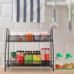 VDNSI 2 Tier Folding Metal Spice Rack for Kitchen Cabinet Countertop Pantry Bottles Home