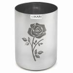 Ikari White Floral Stainless Steel Glasses With Intricate Floral Laser Etching - 300 Ml Each (Set Of 6)