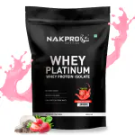 NAKPRO Platinum Whey Protein Isolate|28g Protein, 6.4g BCAA Supplement Powder (1 Kg, Strawberry)