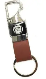 JDP Brown Leather, Metal Fiat Car with Opener Keychain