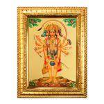 Hawai Panchmukhi Hanuman Bajrang Bali Wooden Wall Hanging Religious Photo Frame for Worship Use SFDI556GLDFRM 8.5x7 inch