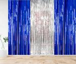 Bubble Trouble Blue, Silver Latex Fringe Curtains (Pack Of 3)