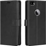 Tingtong Flip Cover Back Case for Apple iPhone 5s | Leather Finish | Inbuilt Stand & Pockets | Wallet Style Flip Back Case Cover for Apple iPhone 5s (Black)