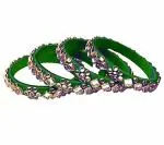 Aashirwad Traders Handmade Green Plastic and Silk Thread Kundan Bangle (Women) - 2.8 (set of 4)