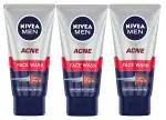 Nivea Men Acne Face Wash For Oily & Acne Prone Skin, Fights Oil & Dirt-50g Pack of-3P