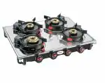 Prestige Svachh Sleek 4B stainless-steel top Gas Stove with liftable 4 burners(Jumbo Brass, Silver and Black)