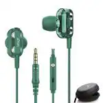 pTron Boom Ultima 4D Dual Driver, In Ear Gaming Wired Headphones with Mic, Volume Control & Passive Noise Cancelling Boom 3 Earphones (Green)