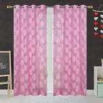 JARS Collections Set of 2 Net Sheer Pink Leaf Design Door Curtains(4x7 ft)