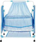 Fun Baby New Born Baby Swing Baby Cradle Baby Crib Baby Jhula with Mattress Pillow Adjustable Height and Mosquito Net  Bassinet (Blue)
