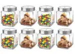 Cube Jar Round Glass Containers Jar with Silver Lid| Kitchen Storage Grocery, Spice, Honey (8PCS)