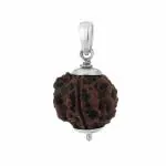 Shiv Ram Jyotish Kendra Four Face Rudraksha Original Certified Sterling Silver Pendant Jewelry with German Silver Chain For Men Women 4 Face Rudraksh Natural 4 Mukhi Nepali Rudraksh Round Brown Beads