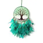 DULI Handmade Green Feather Tree of Life Canvas Dreamcatcher